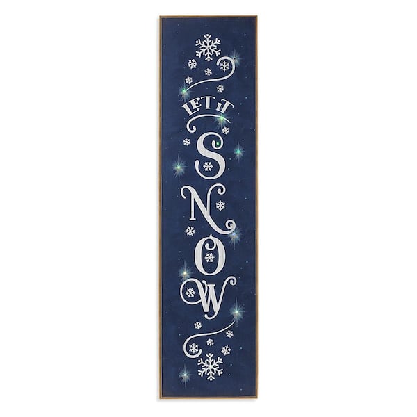 47.2 in. Battery Operated Lighted Wood Let it Snow Porch Sign with Easel