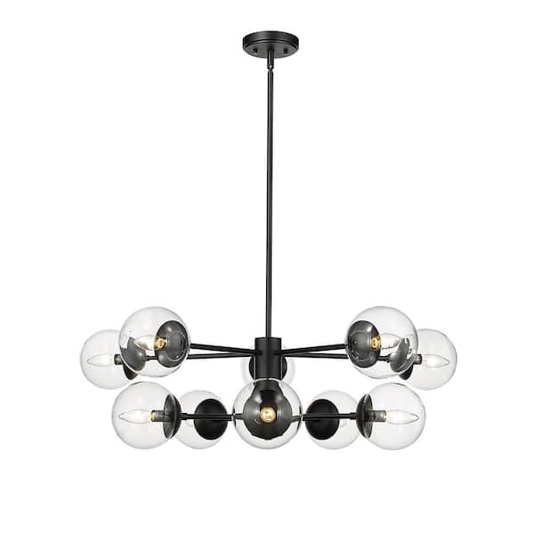 Millennium Lighting Avell 36 in. 10-Light Matte Black Chandelier with Clear Glass