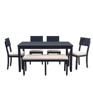 Rodman Dark Charcoal 6-Piece Dining Set with Beige Cotton Linen Seats