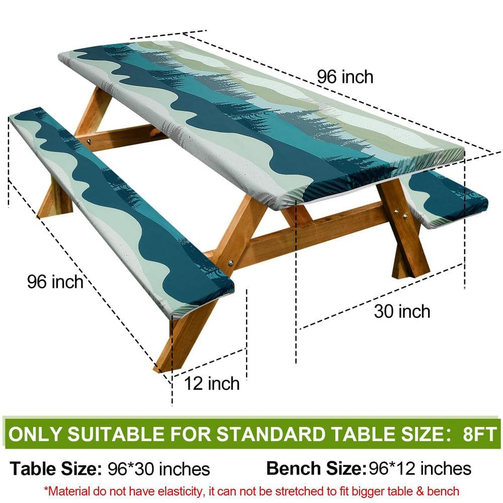 96 in. Green and Blue Waterproof Picnic Table Cover Set with Bench Covers