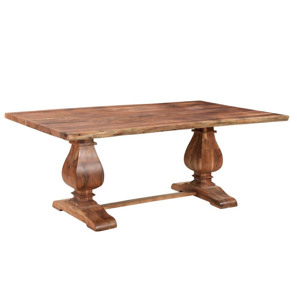 Live Edge Burnt Brown / Chestnut 72 x 16 x 18.5 Wood Pedestal Bench