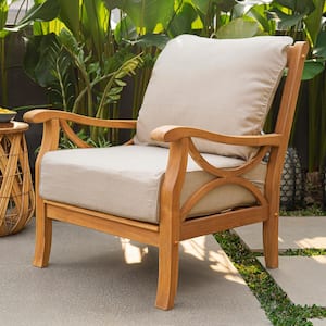 Abbington Teak Wood Outdoor Lounge Chair with Beige Cushion