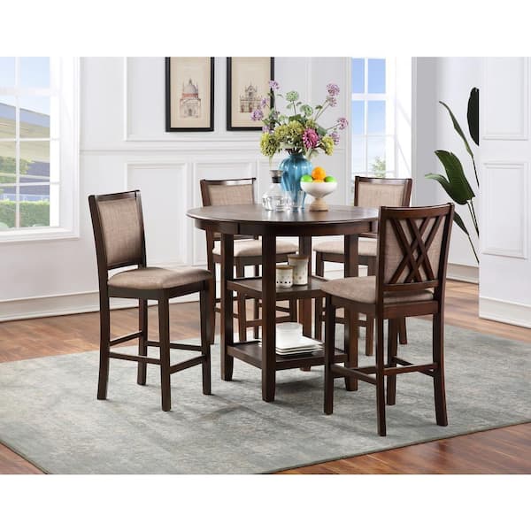 New Classic Furniture Amy 5-piece Wood Top Round Counter Dining Set, Cherry