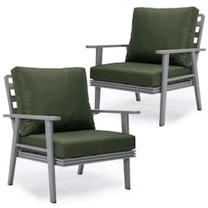 Walbrooke Modern Outdoor Arm Chair with Grey Powder Coated Aluminum Frame and Removable Cushions Set of 2 (Green)