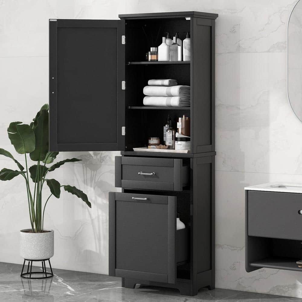 20 in. W x 13 in. D x 68.10 in. H Black MDF Linen Cabinet, Bathroom Storage Cabinet with Drawer and Adjustable Shelf price history on PriceWatchPro