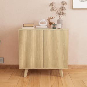 Natural Wood 31 in. Freestanding 2-Door Waveform Sideboard Storage Cabinet With Adjustable Shelves