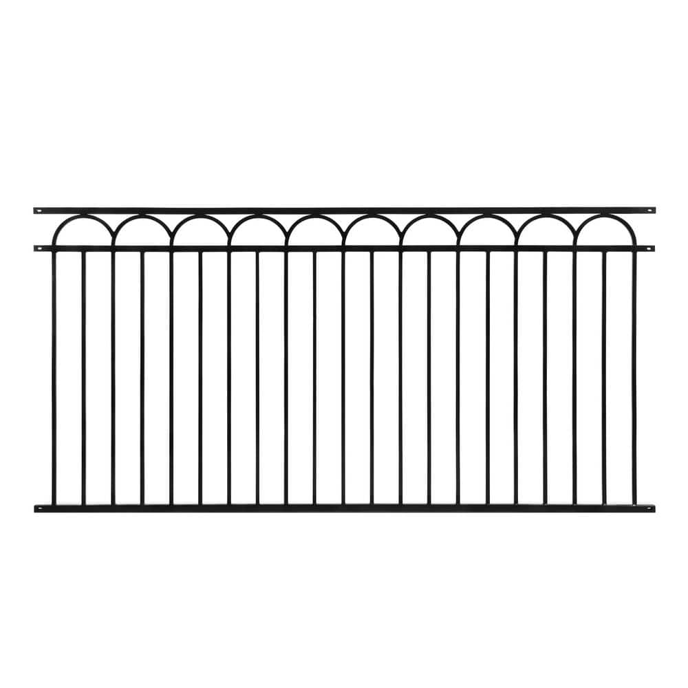 Heavy Duty, Anti-Rust 8 ft. x 4 ft. Black Steel Space Bar Arc Decorative Garden Fence Panel (1-Pack) price history on PriceWatchPro