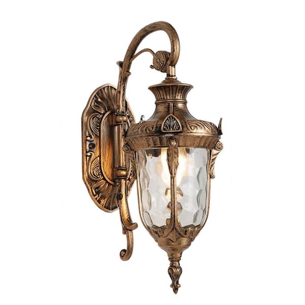 9.06 in. 1-Light Bronze Retro Outdoor/Indoor Waterproof Lantern Wall Sconce with Glass Shade for Park Garden