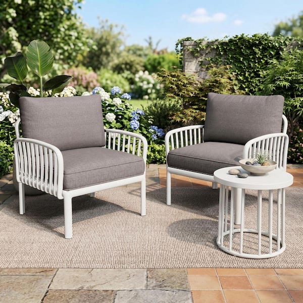ぽーさん　グレー38 White Plastic Outdoor Lounge Chairs Patio Club Chairs with Thick