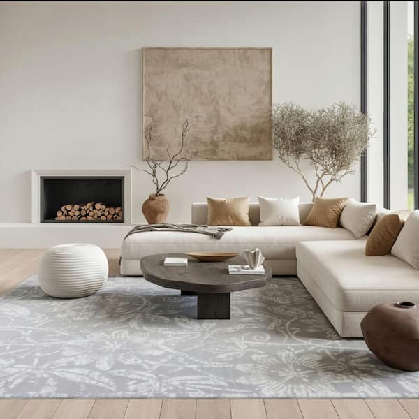 Whimsicle Grey 8 ft. x 10 ft. Floral Contemporary Area Rug