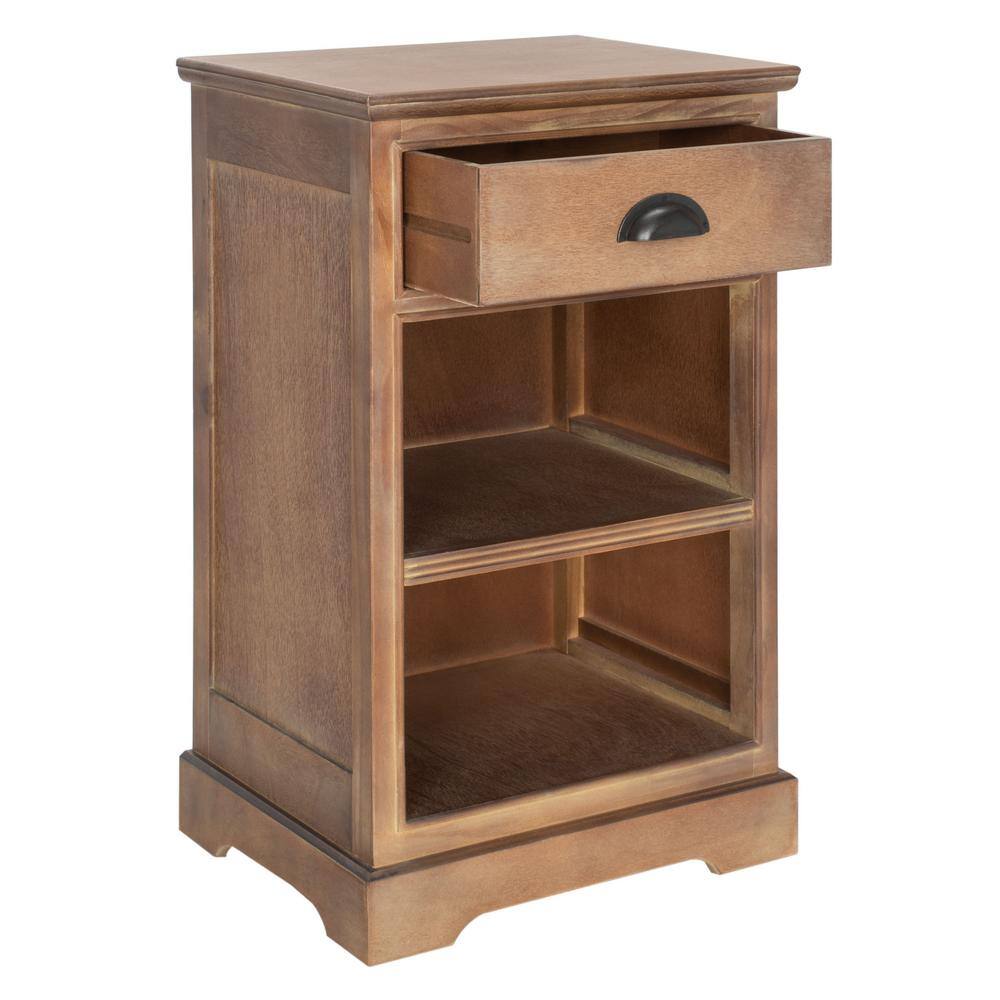 Beige Pine Transitional Rectangular Side Table with Storage