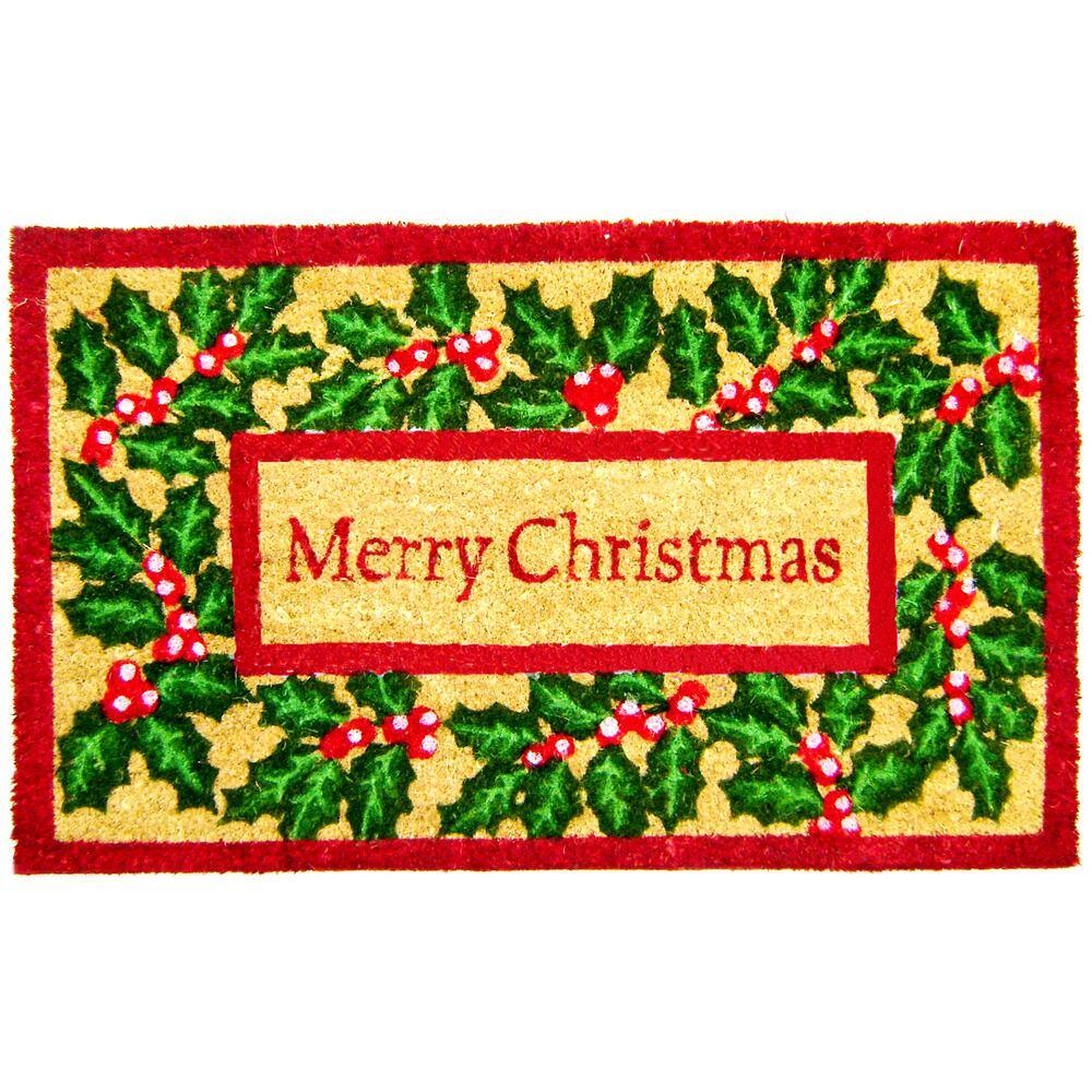 Merry Christmas with Holly & Ivy 18 in. x 30 in. Coir with PVC backing Doormat