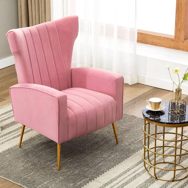 Kinwell Pink Fabric Arm Chair Contemporary Accent Chair Dining Chair Tufted Back With Sturdy Metal Legs Wfhfsn 131pk The Home Depot