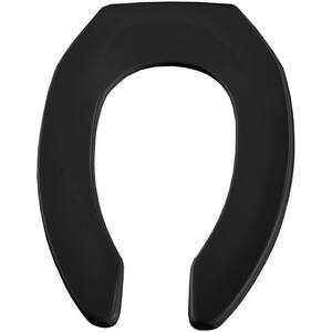 Never Loosens Self-Sustaining Elongated Open Front Commercial Plastic Toilet Seat in Black