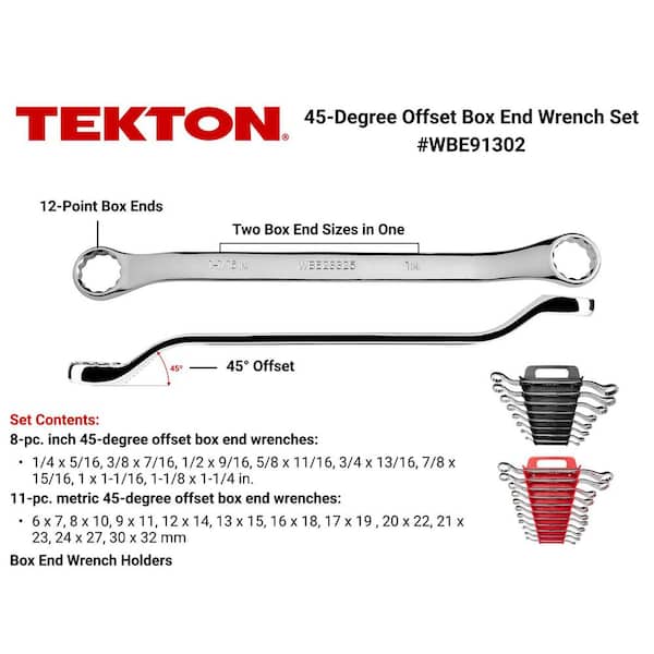 45-Degree Offset Box End Wrench Set, 19-Piece (1/4-1-1/4 in., 6-32 mm) - Holder