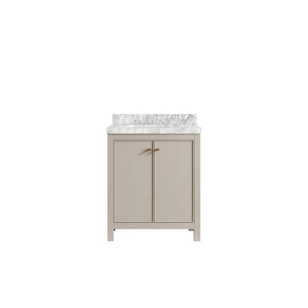 Willow Collections Chicago 30 in. Single Sink Freestanding Fine Grain Bath Vanity with Carrara Marble Top