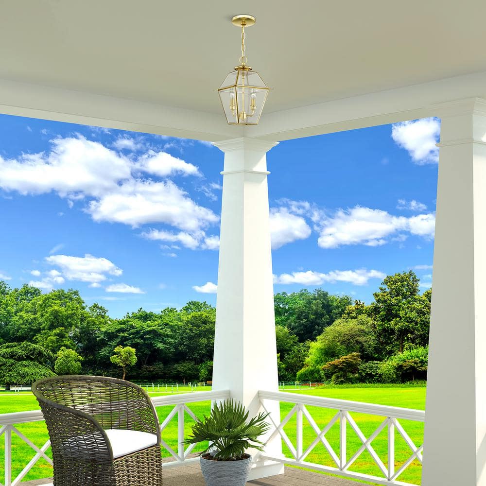 Westover Polished Brass 2-Light Outdoor Pendant with Clear Beveled Glass