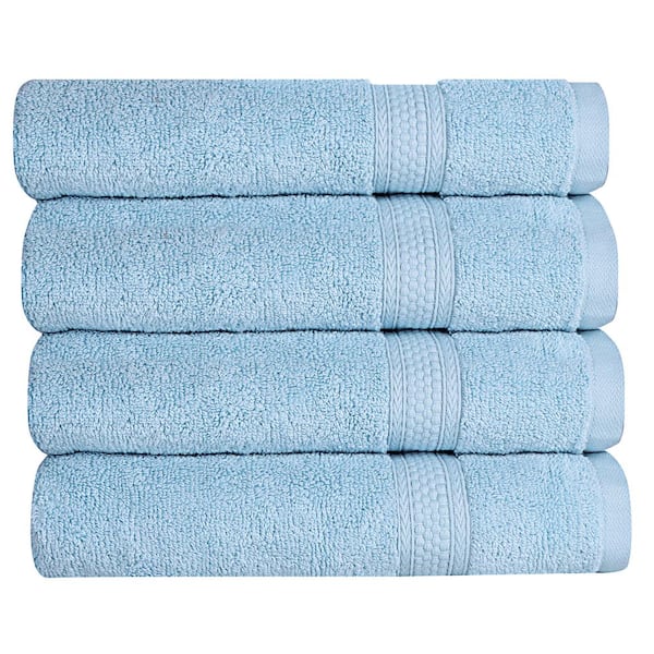 A1HC Bath Towel 500 GSM Duet Technology 100% Cotton Ring Spun Chambray Blue 30 in. x 54 in. Quick Dry (Set of 4)