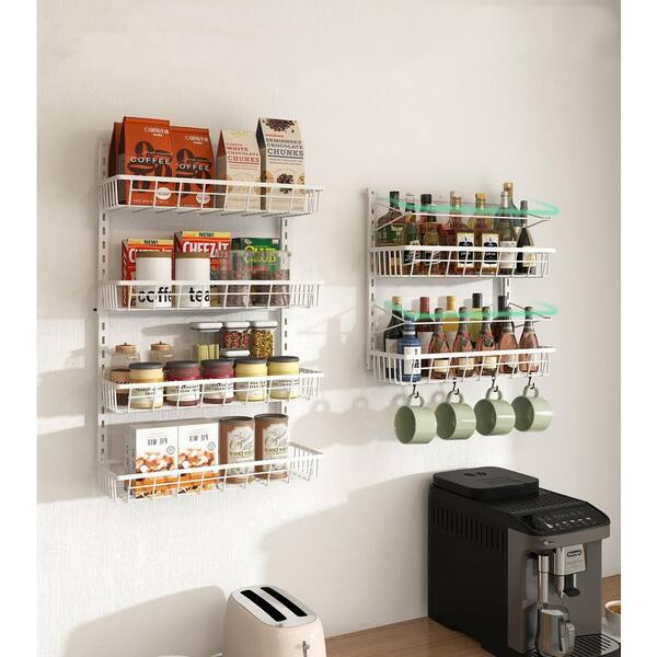 Ivpet5805 6-Tier Adjustable Over-the-Door Spice Rack - Metal, White, Pantry Organizer