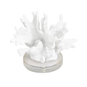 5 in. White Polystone Small Textured Coral Sculpture with Clear Acrylic Base
