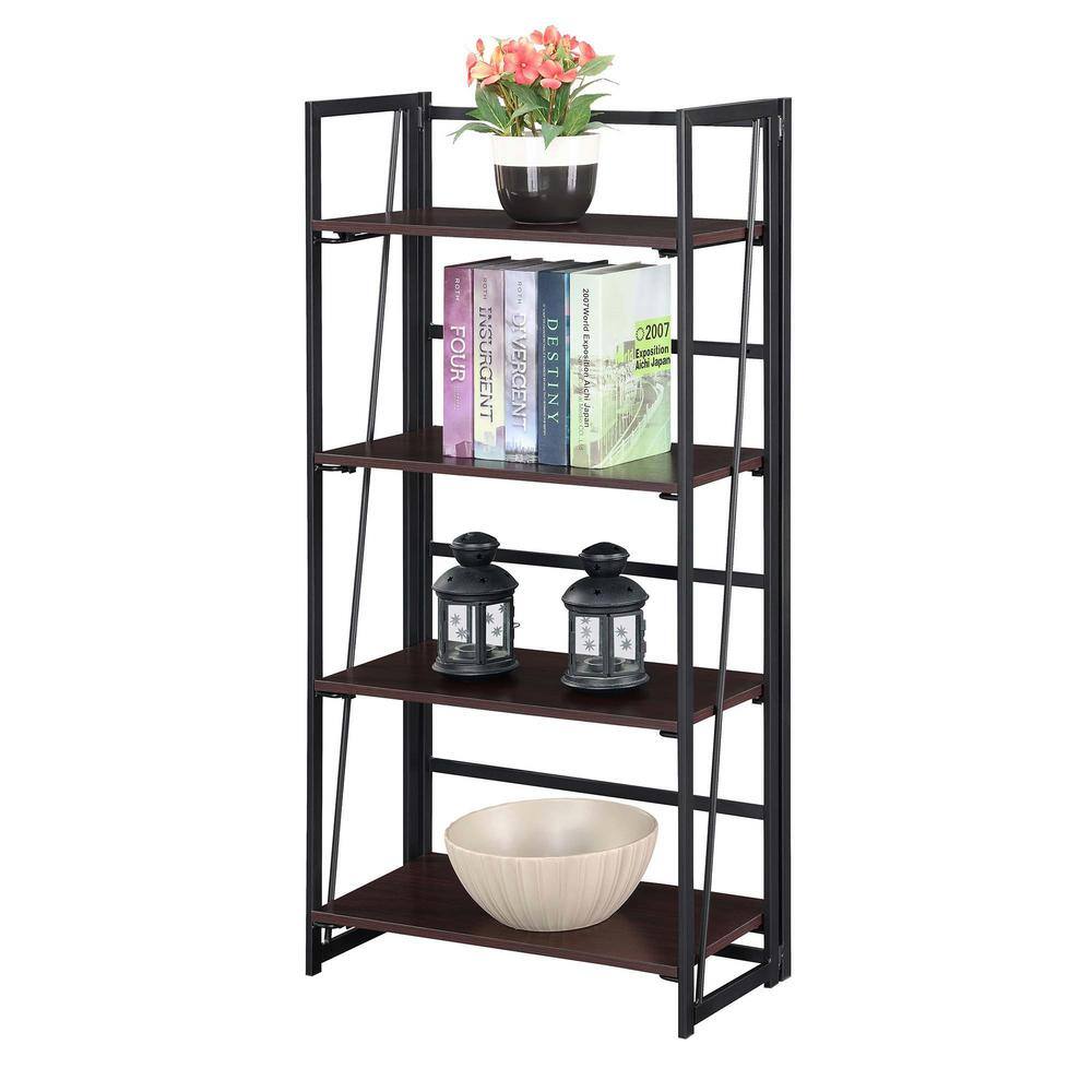 Espresso and Black 4-Tier Folding Bookshelf