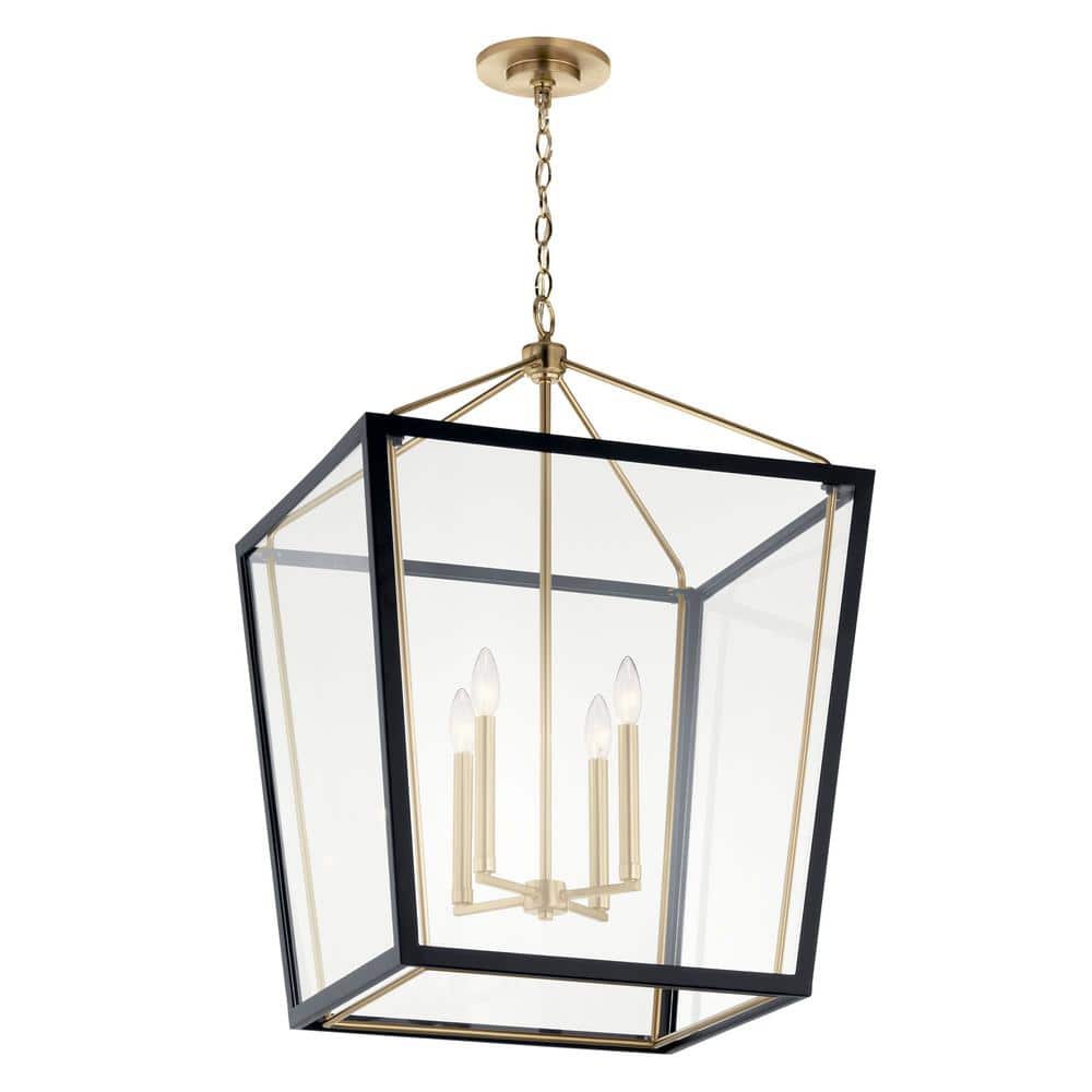 Kichler Toman Olde Bronze Transitional Etched Glass Lantern LED Pendant Light
