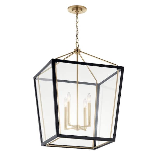 KICHLER Delvin 31.75 in. 4-Light Champagne Bronze and Black Traditional Foyer Hanging Pendant Light with Removable Clear Glass