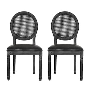Acorn Midnight Black and Gray Wood and Cane Upholstered Dining Chair (Set of 2)