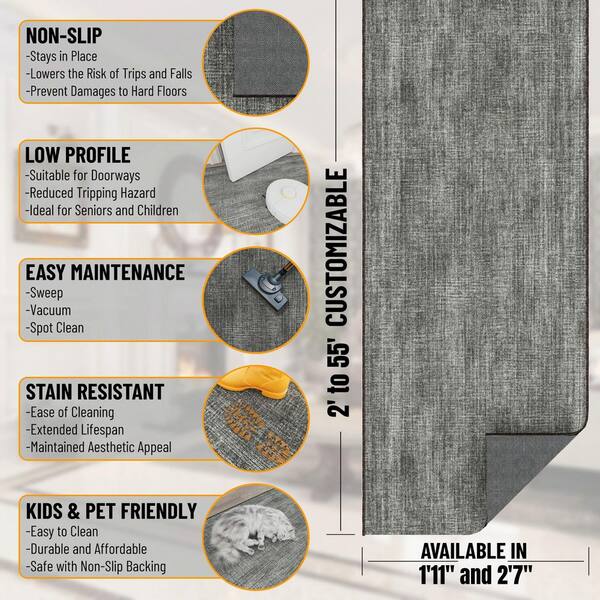Ascend Non-Slip Rubberback 3 ft. x 43 ft. Indoor Custom Cut Extra Long Runner Rug 2 ft. 7 in. x 43 ft., Brown