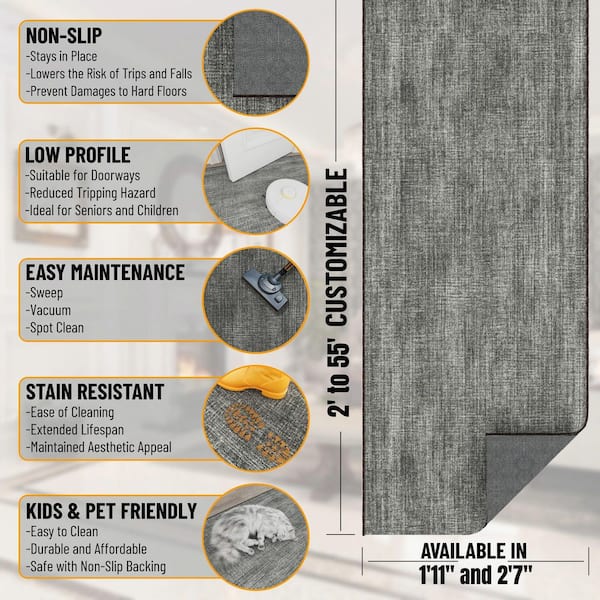 Ascend Non-Slip Rubberback 3 ft. x 50 ft. Indoor Custom Cut Extra Long Runner Rug 2 ft. 7 in. x 53 ft., Brown