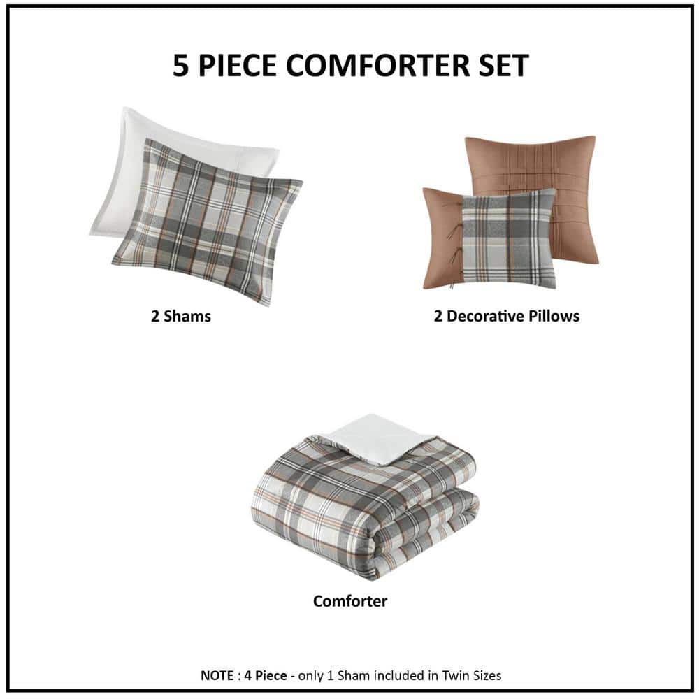Tan and Gray Plaid Twin/Twin XL Microfiber Comforter Set
