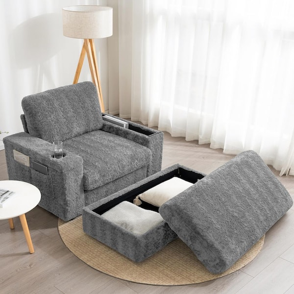 Harper & Bright Designs 42 in. Faux Rabbit Fur Polyester Sectional