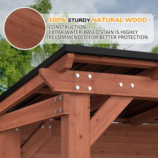 8.5 ft. x 6 ft. Cedar Wood Outdoor Bar Gazebo Pergola with Metal Sloped Roof, Storage Cabinet and TV Mount