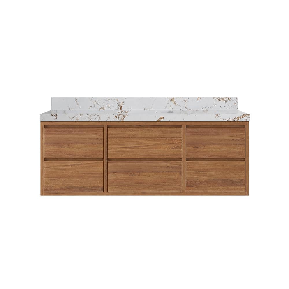 Madison Float 60 in. W x 22 in. D x 36 in. H Single Sink Bath Vanity in Dark Natural with 2 in. Viola Gold Qt. Top price history on PriceWatchPro