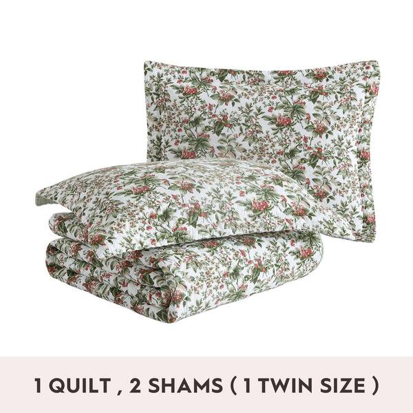 REVMAN Bramble Floral 2-Pcs Green Cotton Twin Quilt-Sham Set