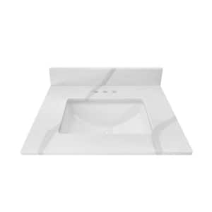 25 in. W x 22 in D Quartz White Rectangular Single Sink Vanity Top in Statuario White