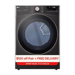 7.4 Cu. Ft. Vented SMART Stackable Electric Dryer in Black Steel with TurboSteam and Sensor Dry Technology