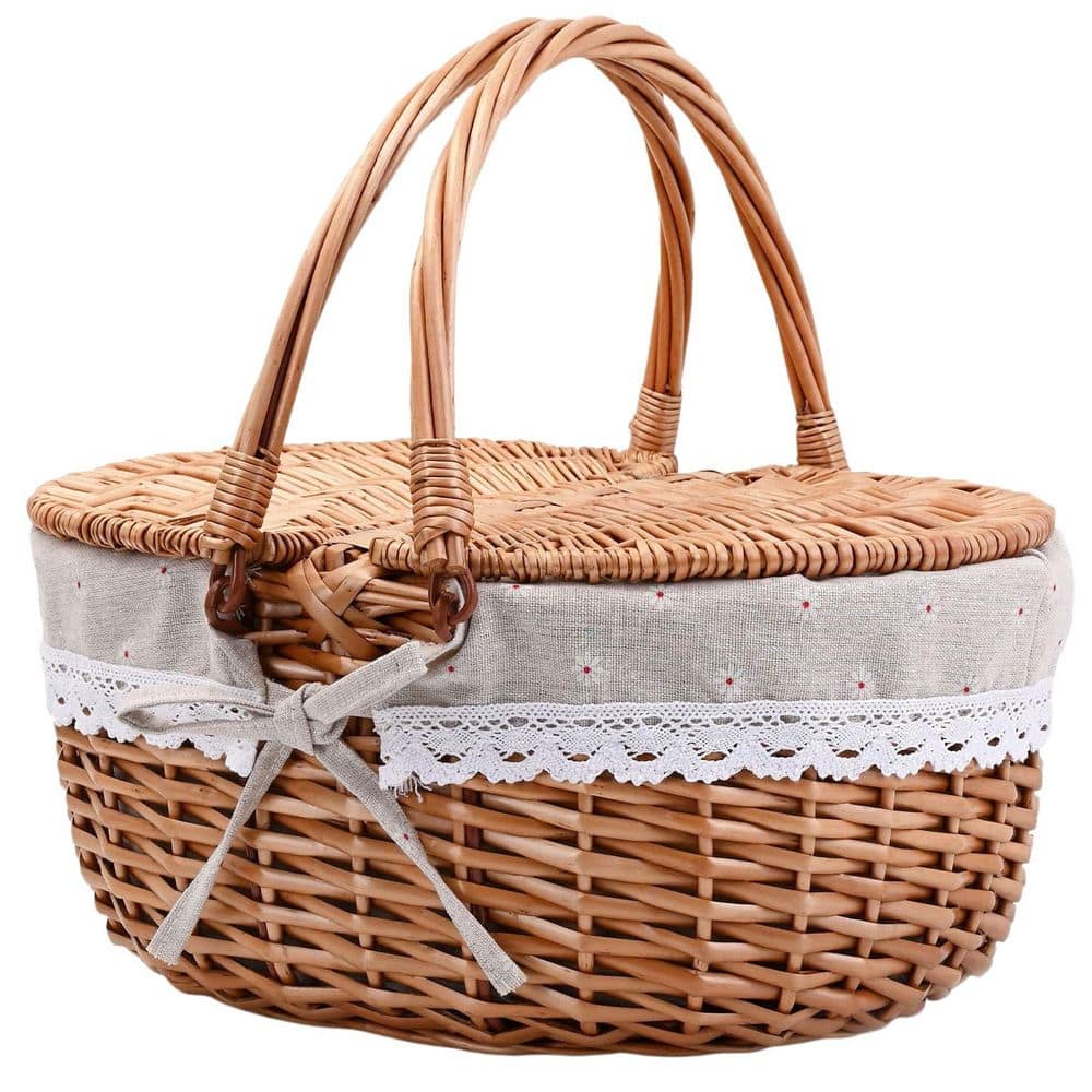 Little Flowers Picnic Basket with Lid Handle Sturdy Woven Body with Washable Lining Easter Mother's Day Outdoor Camping price history on PriceWatchPro
