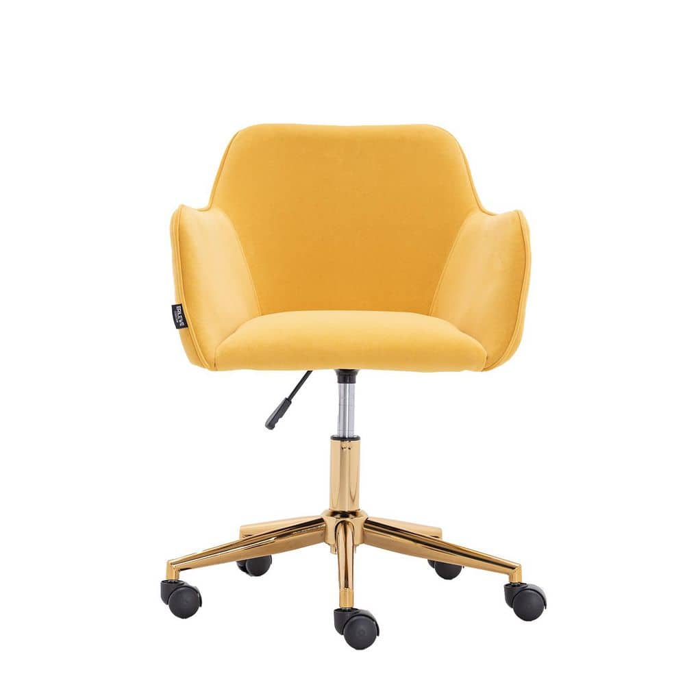 Yellow Velvet Material Adjustable Height 360 Revolving Office Chair With Go
