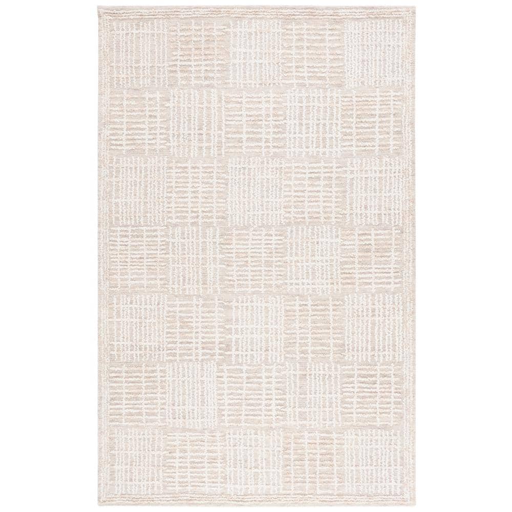 Ivory Abstract Handmade Wool Tufted Rectangular Rug, 5' x 8'