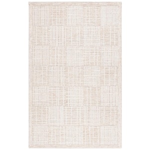 Abstract Light Brown/Ivory 6 ft. x 9 ft. Checkered Unitone Area Rug