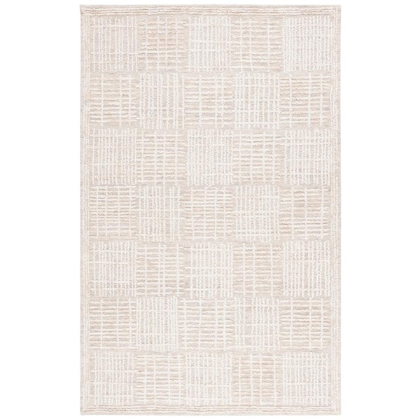 Abstract Light Brown/Ivory 6 ft. x 9 ft. Checkered Unitone Area Rug