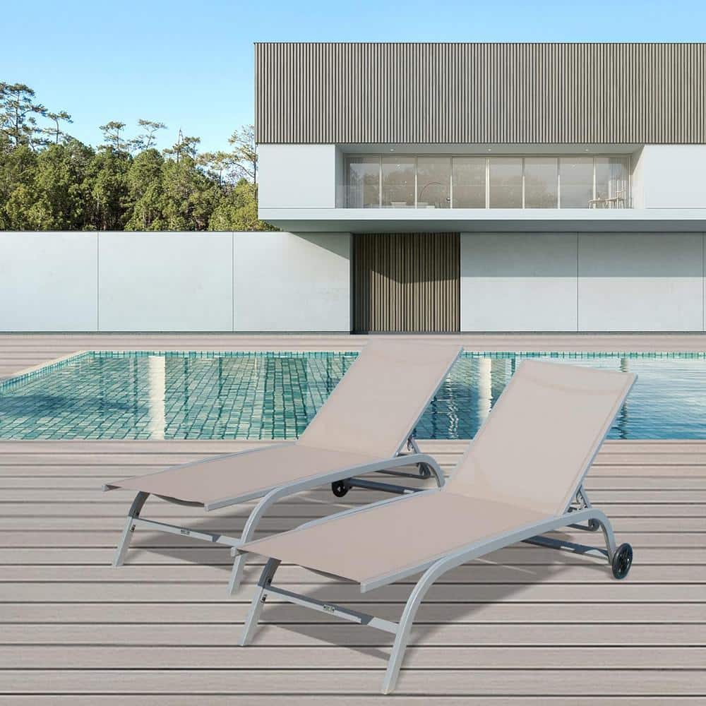 2-Pieces Outdoor Chaise Lounge, Pool Lounge Chairs with 5 Adjustable Positi