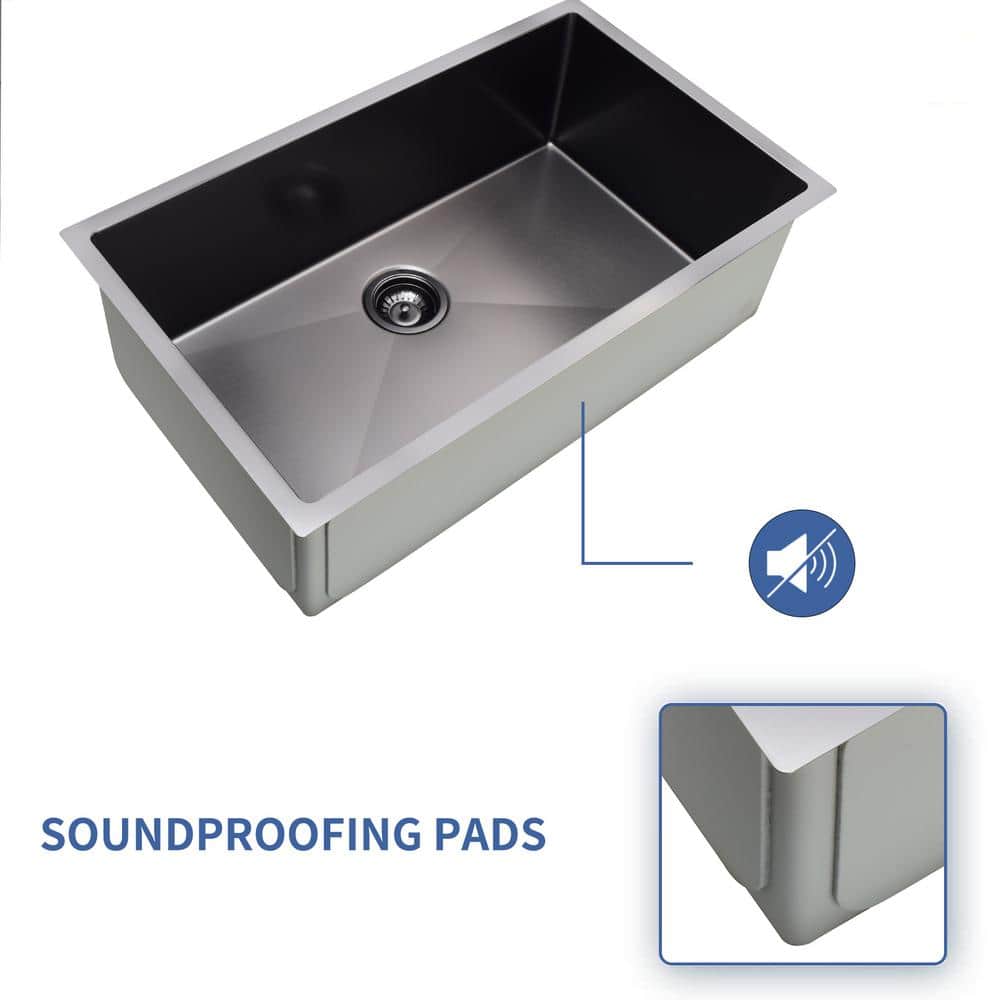 Black Stainless Steel Single Bowl Undermount Kitchen Sink with Grid and Strainer