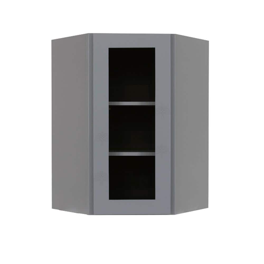 Lancaster Gray Plywood Shaker Stock Assembled Wall Diagonal Glass Door Kitchen Cabinet 24 in. W x 36 in. H x15 in. D price history on PriceWatchPro