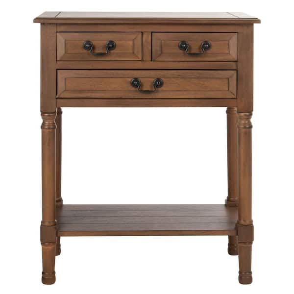 SAFAVIEH Primrose 13 in. Brown Rectangle Wood Console Table with Drawer