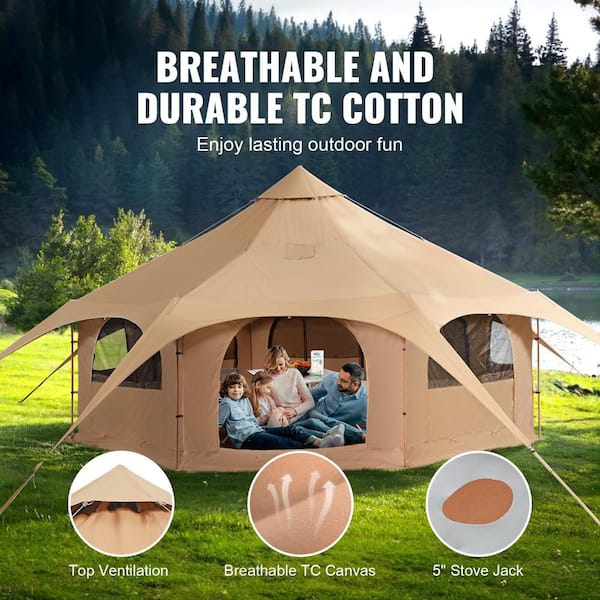 SKONYON 4-Season Canvas Bell Tent with Stove Jack, 16.4 ft