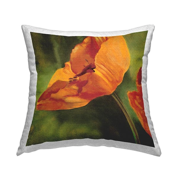 Orange Poppy Budding Flower Orange Square Outdoor Throw Pillow
