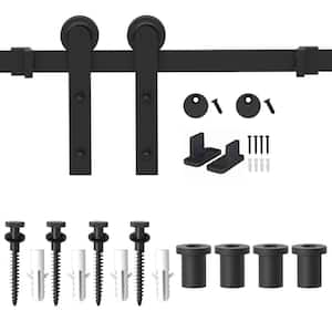 5 ft. Frosted Black Strap Sliding Barn Door Track Hardware Kit for Single Wood Door with Non-Routed Floor Guide