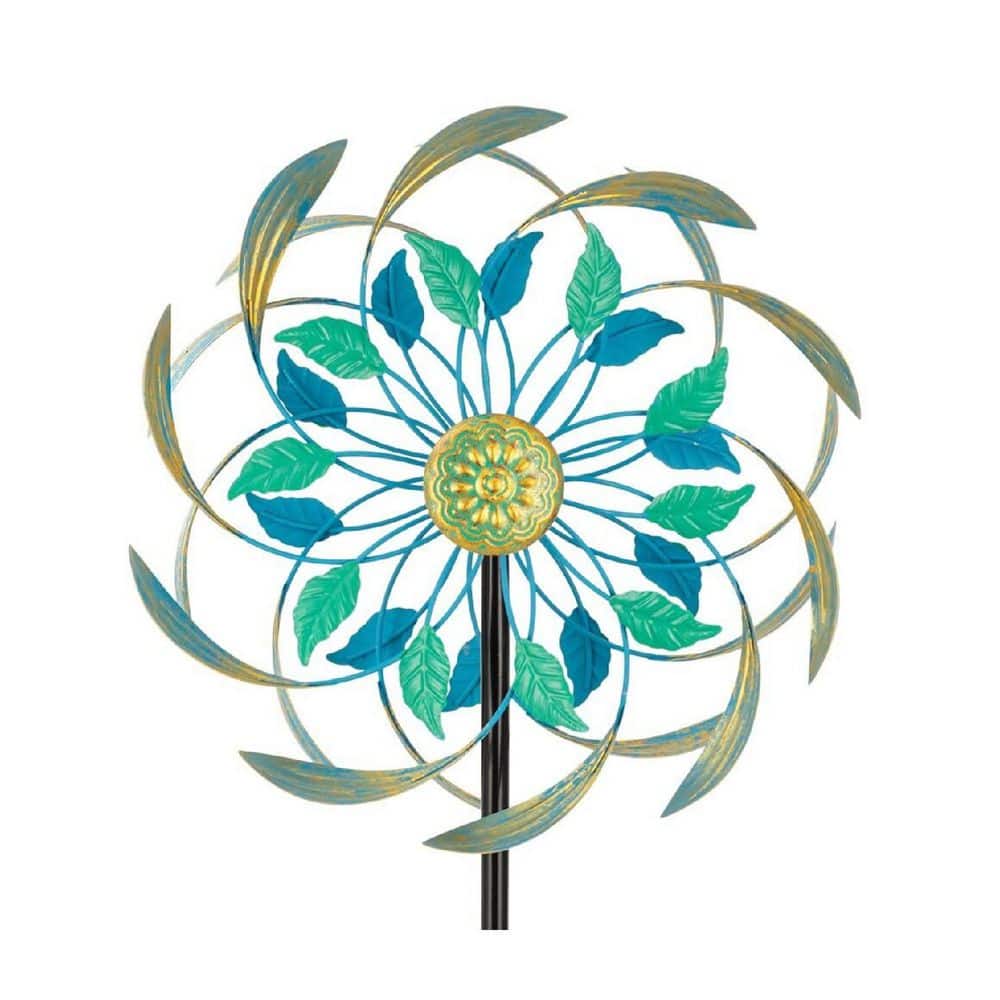 58 in. Green Metal Outdoor Double Wind Spinner & Sculpture HPDPX3L8C7 ...